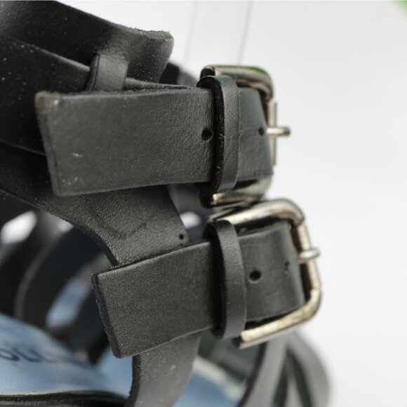 Pollini Womens Sandal Size 36.5 6.5 Black Leather Strappy Block Heel Dress Shoes - Picture 4 of 13